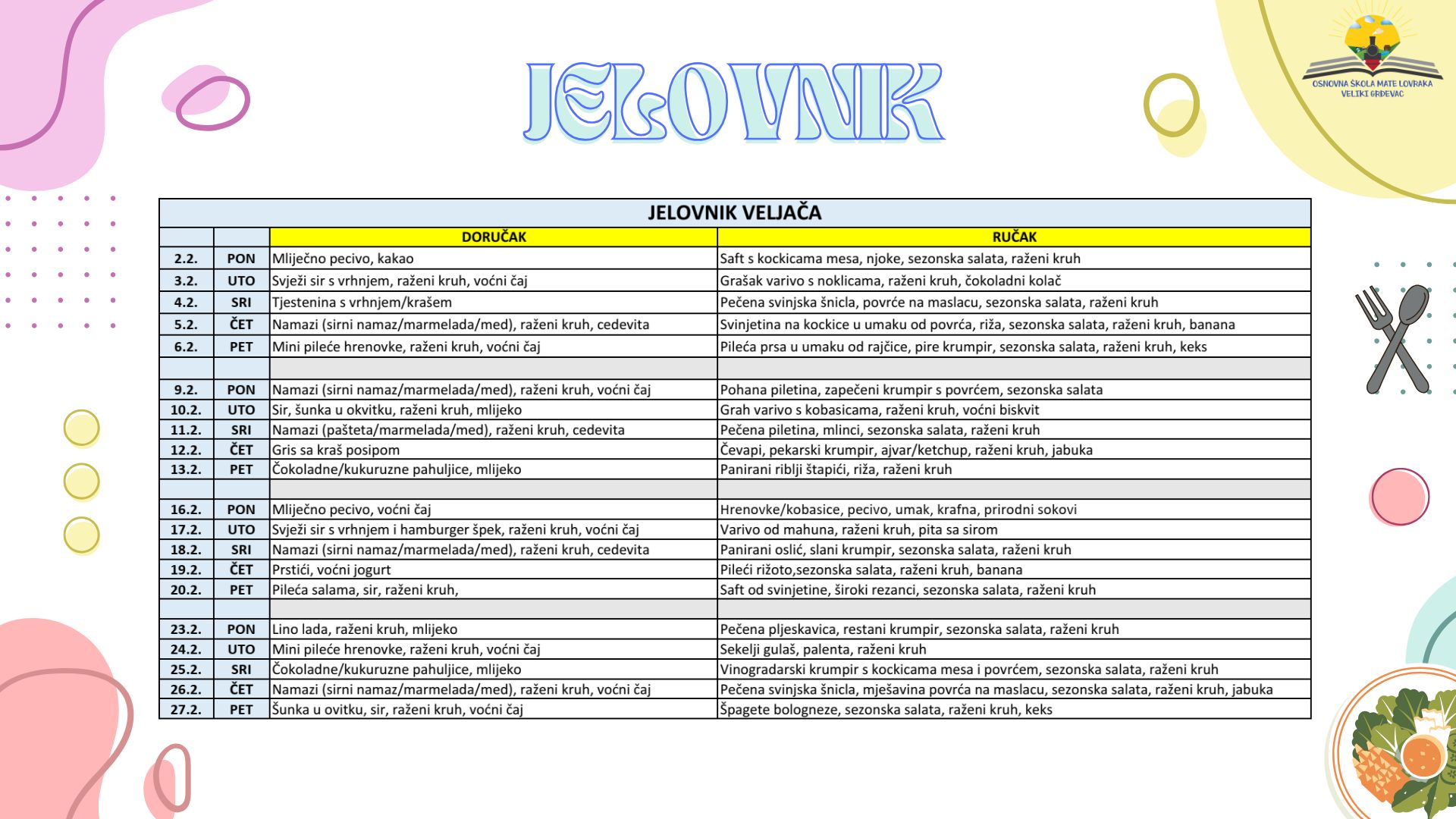 Jelovnik - siječanj 2024